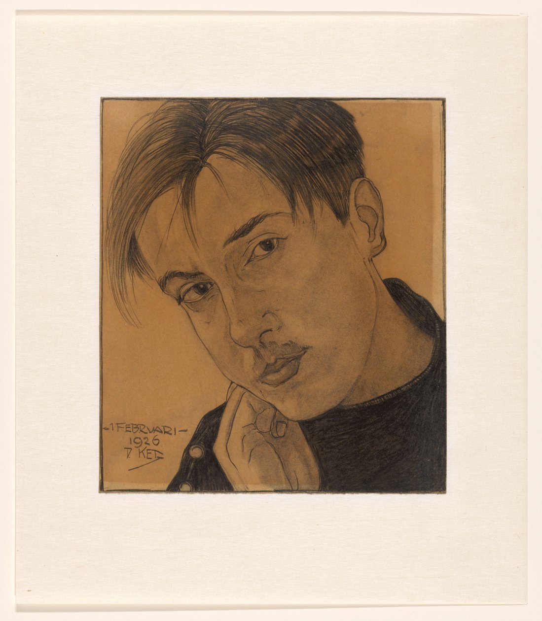 Zelfportret (met hand) door Dick Ket (signed by artist)
