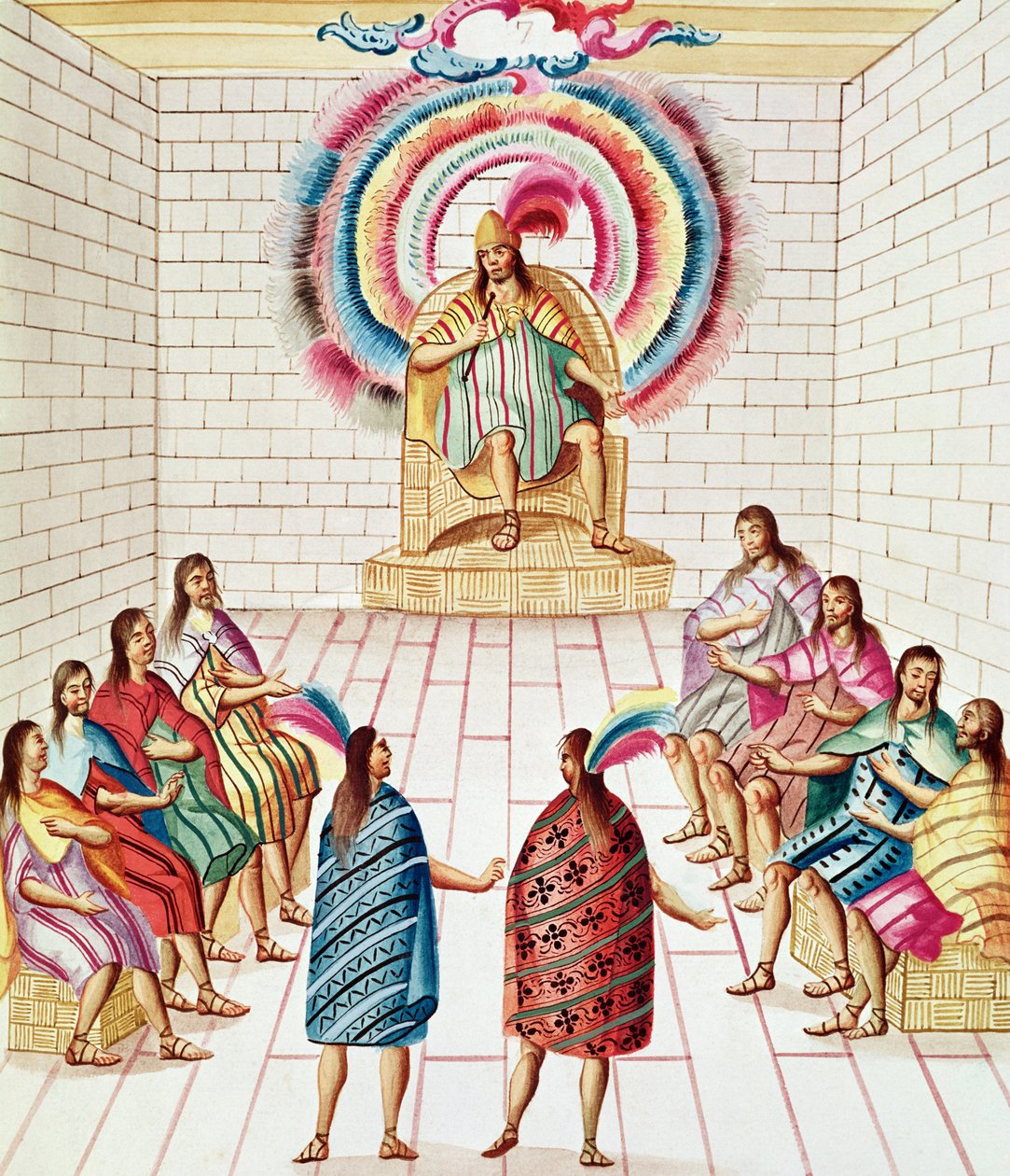 Tome 3 fol.7, Montezuma II en zijn raad, uit 