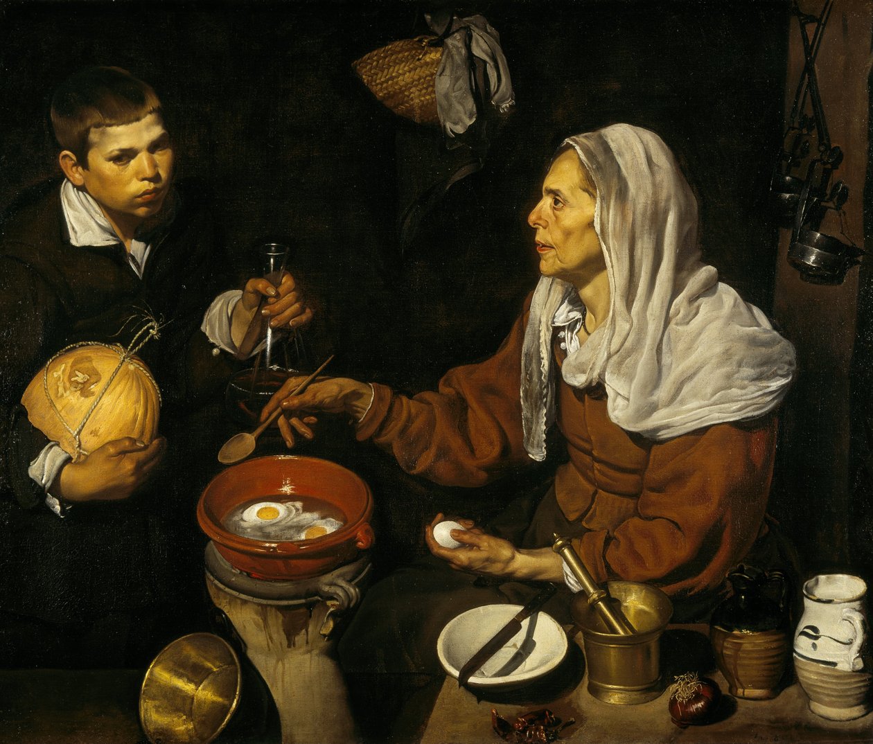 Een oude vrouw kookt eieren door Diego Velázquez