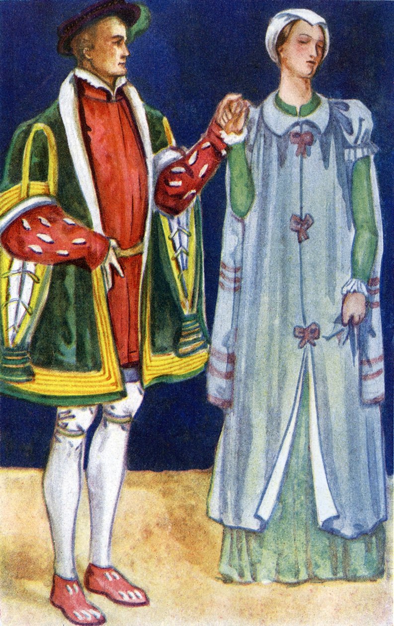 Koppel in kostuum in het bewind van Edward VI (1547-1553) door Dion Clayton Calthrop