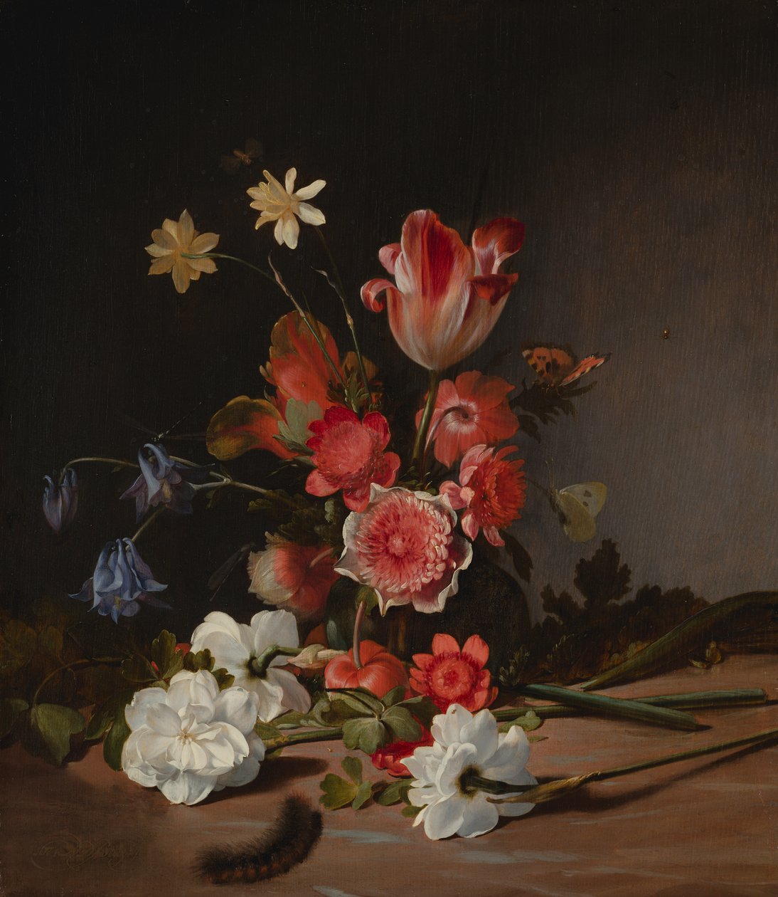 Stilleven met een boeket in wording door Dirck de Bray