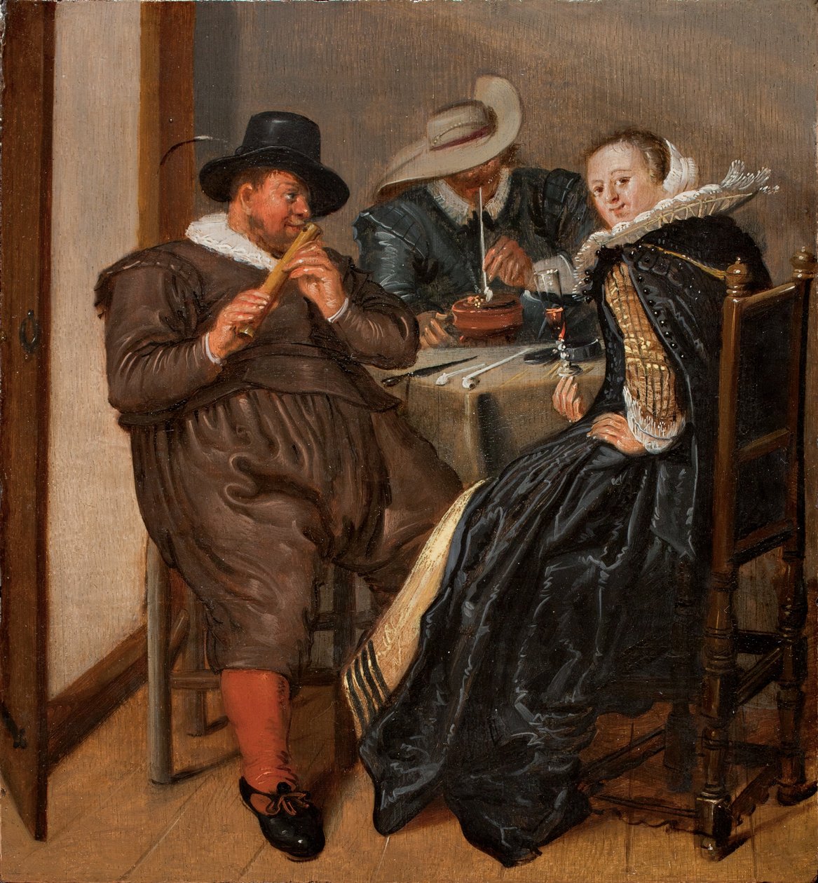 Vrolijk gezelschap met fluitist door Dirck Hals