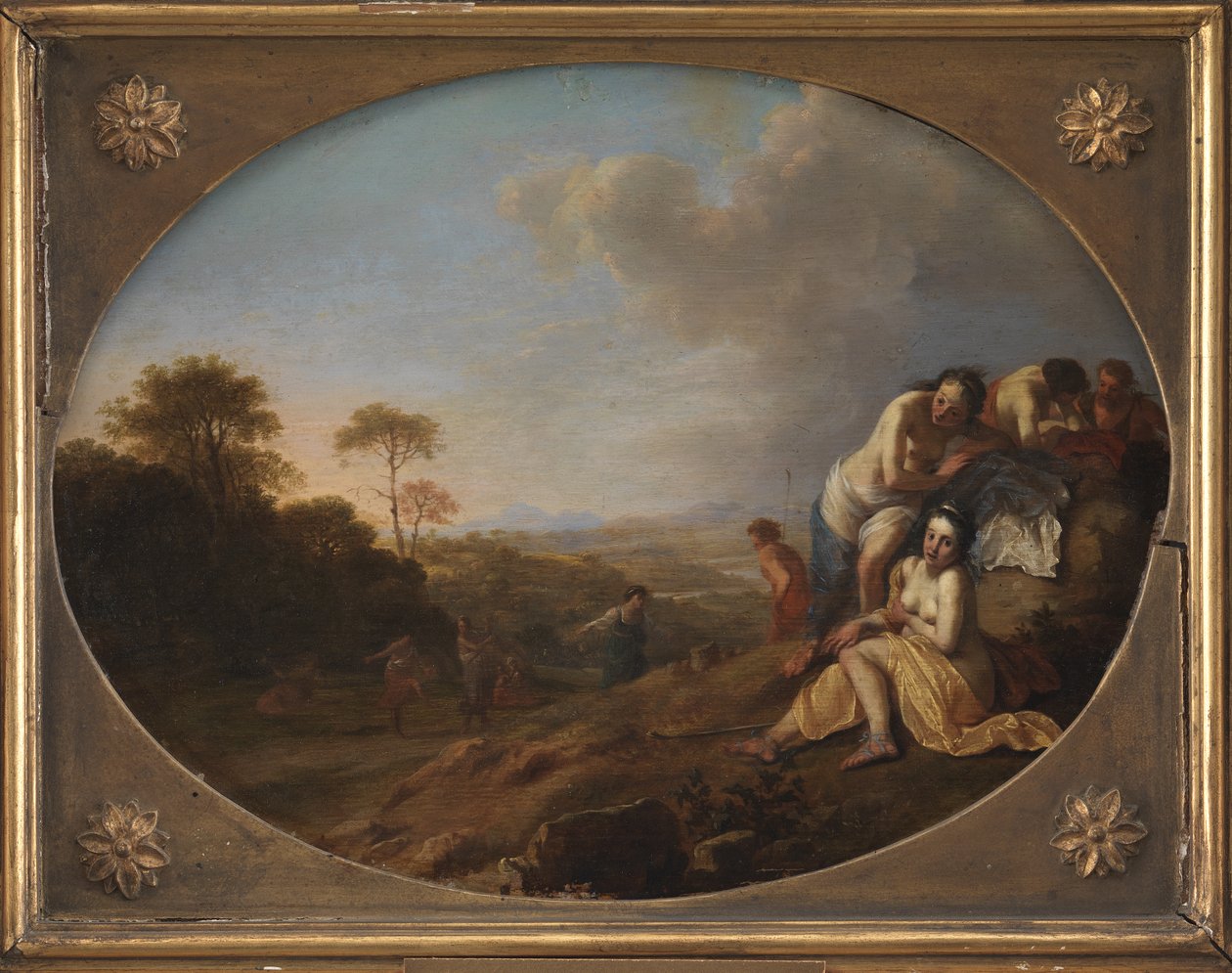 Nimfen in een landschap door Dirck van der Lisse