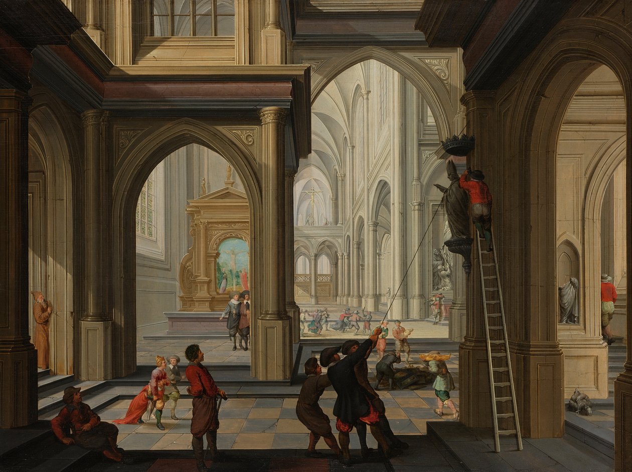 Beeldenstormers in een kerk door Dirk van Delen