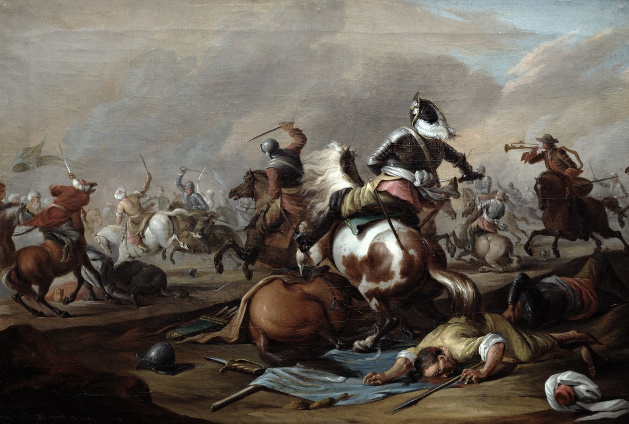 De botsing van de cavalerie, 1770 door Dirk Langendyk
