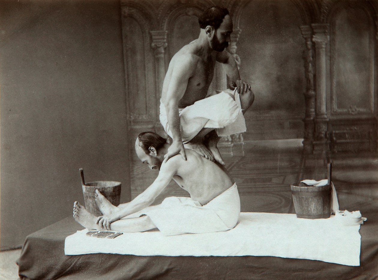 Het Oriëntaalse bad. Massage, 1880s door Dmitri Ivanovich Yermakov