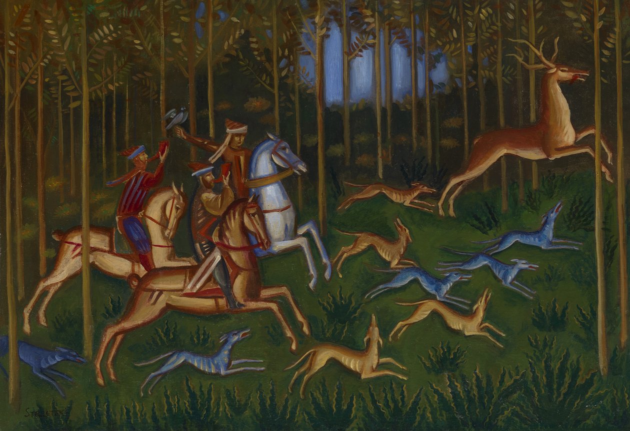 Jachtscène door Dmitri Semyonovich Stelletsky