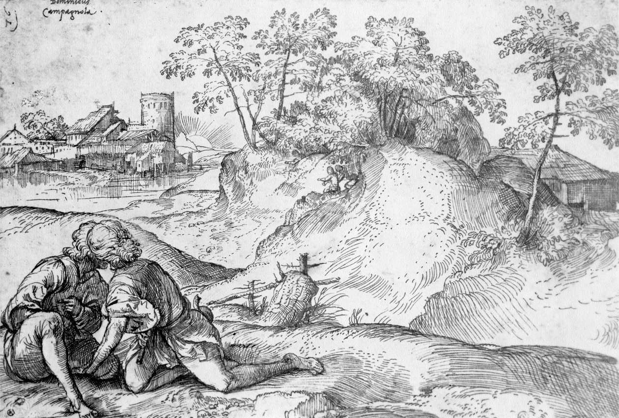 Jongeren in een landschap door Domenico Campagnola