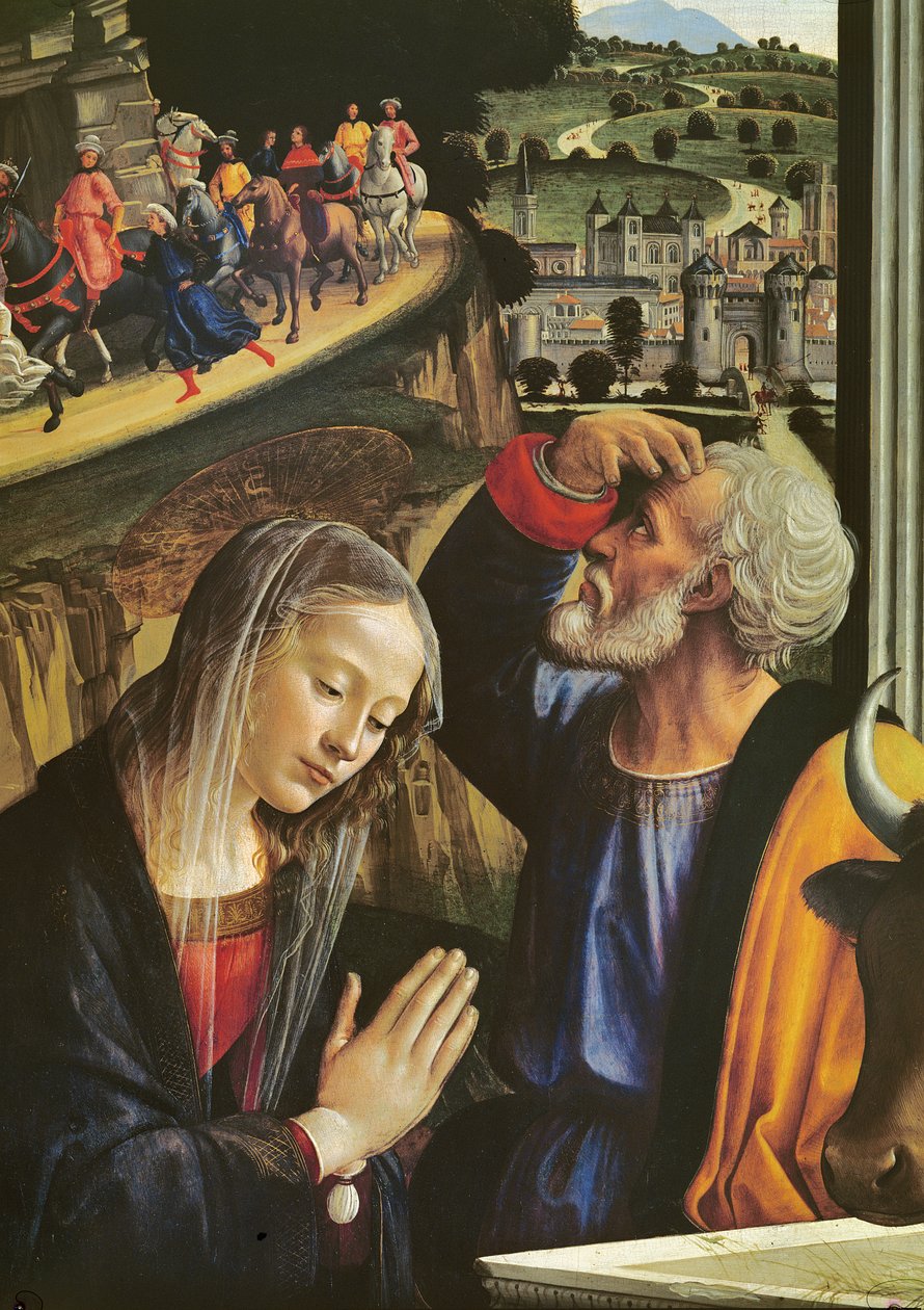De Geboorte van Christus (detail van altaarstuk) door Domenico Ghirlandaio