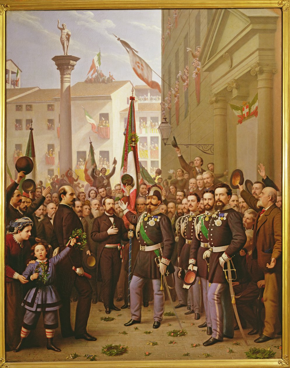 Victor Emmanuel II decoreert de vlag met de gouden medaille op 10 juni 1848 in Vicenza door Domenico Peterlin