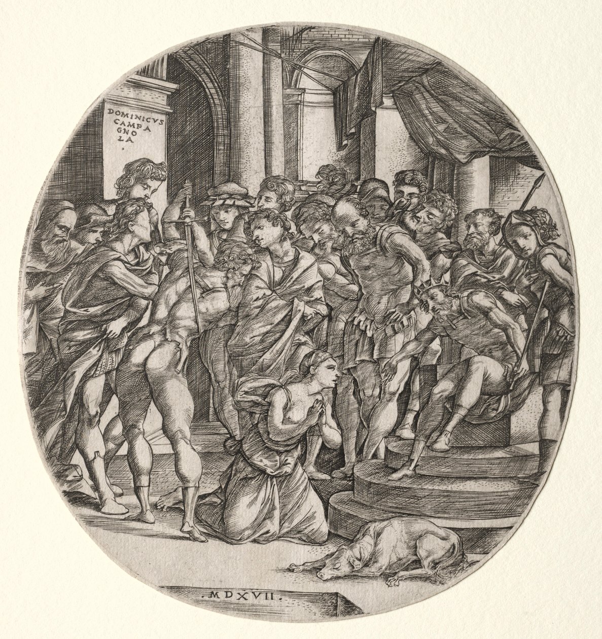 Onthoofding van Sint-Catharina, 1517 door Domenico Campagnola