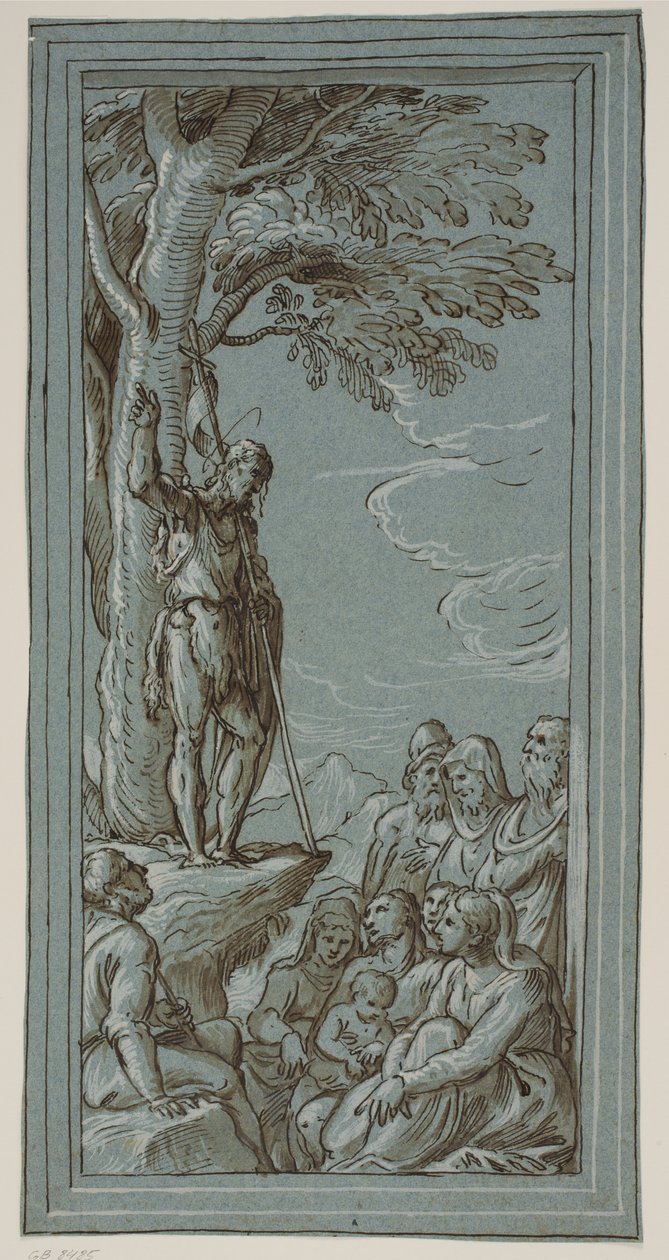 Johannes de Doper die in de Woestijn Predikt door Domenico Campagnola