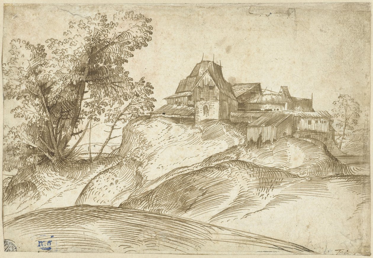 Nederzetting op een heuvel door Domenico Campagnola