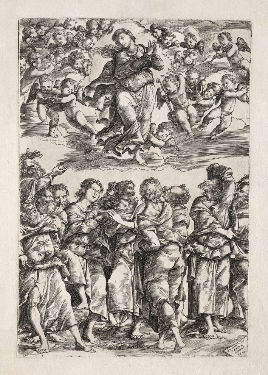 De Tenhemelopneming van de Maagd door Domenico Campagnola
