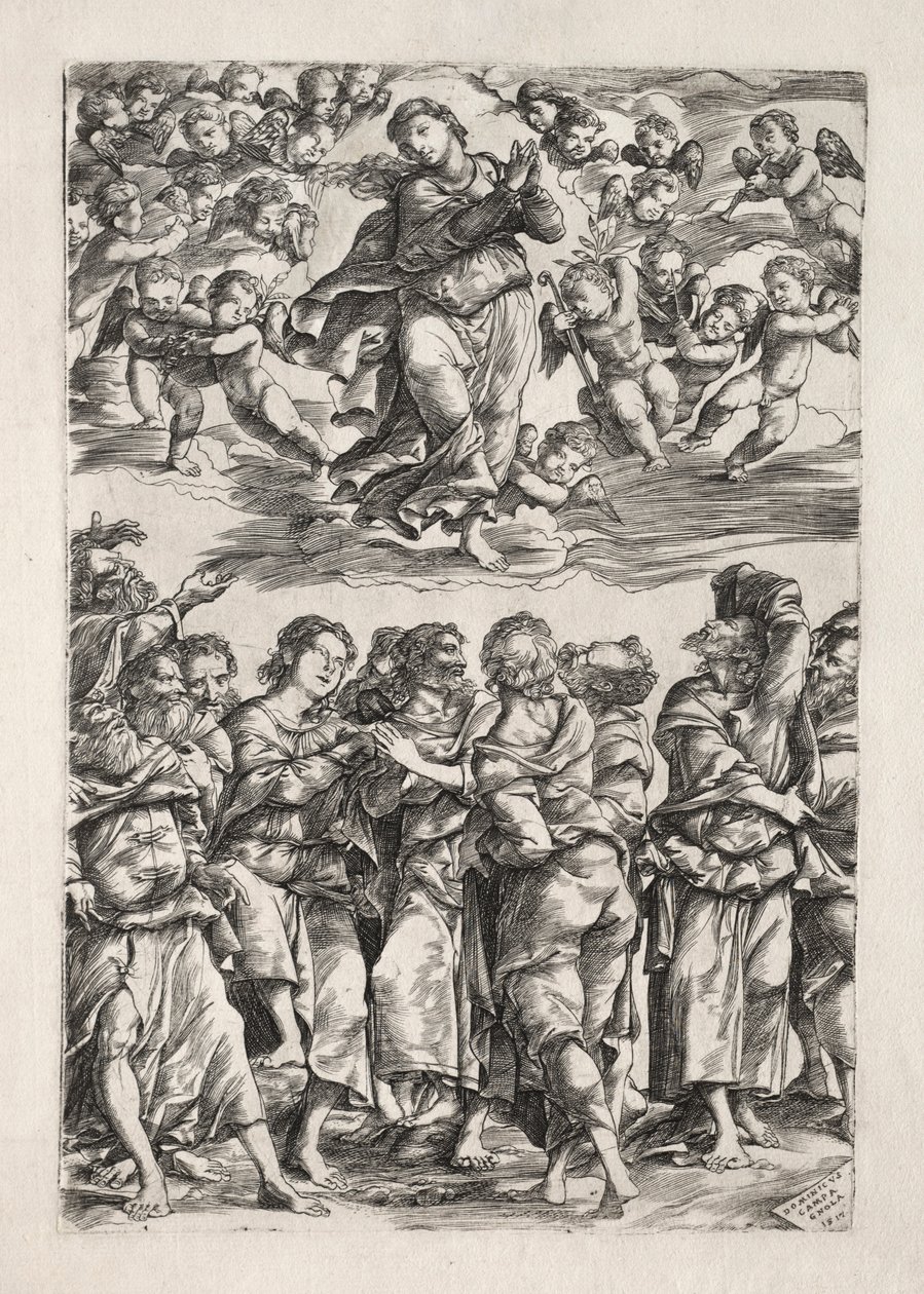 De tenhemelopneming van de Maagd, 1517 door Domenico Campagnola