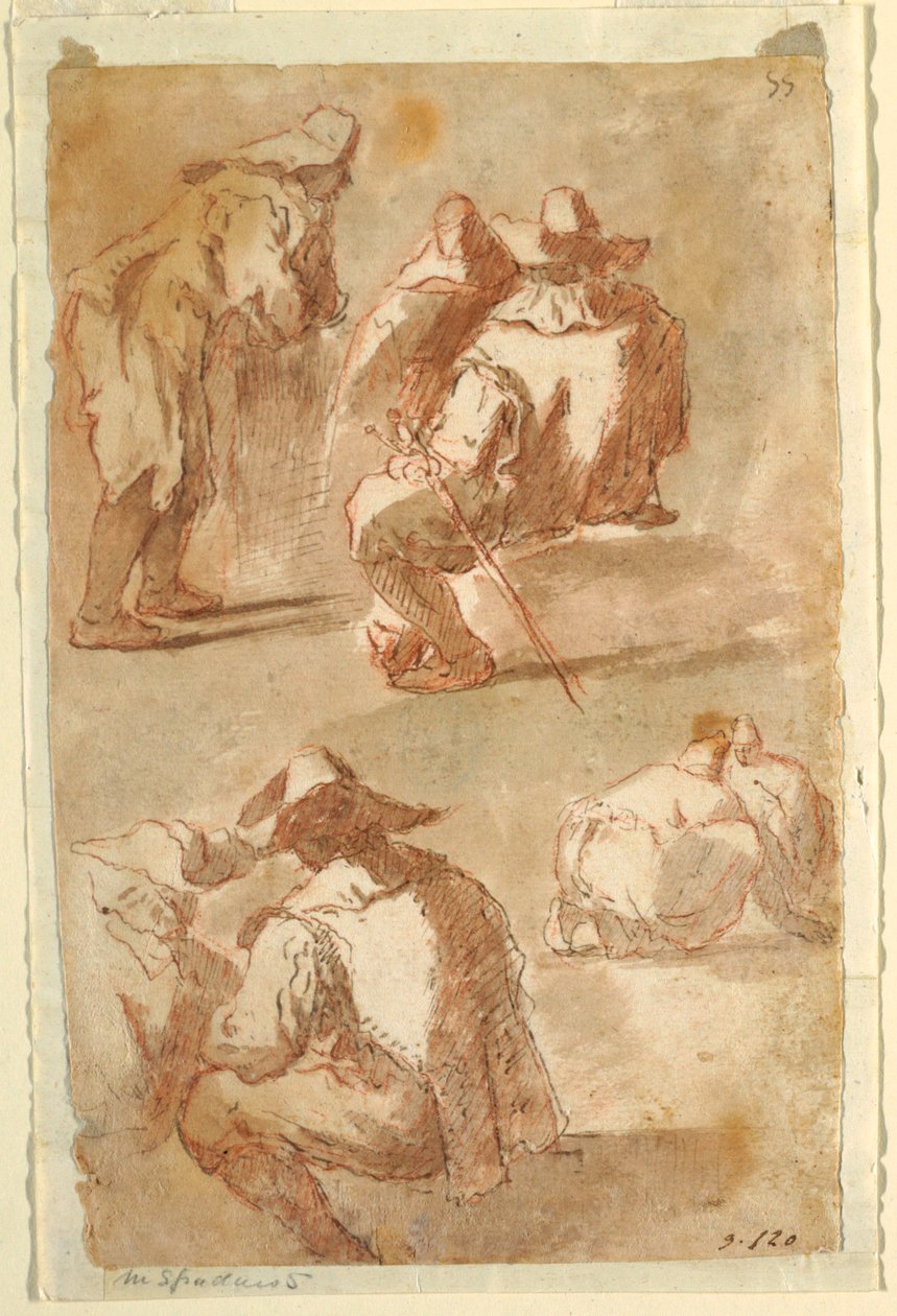Figurale studies door Domenico Gargiulo, called Micco Spadaro