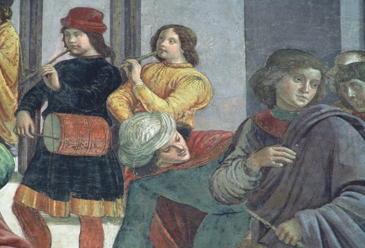 Muzikanten, uit het Huwelijk van de Maagd door Domenico Ghirlandaio