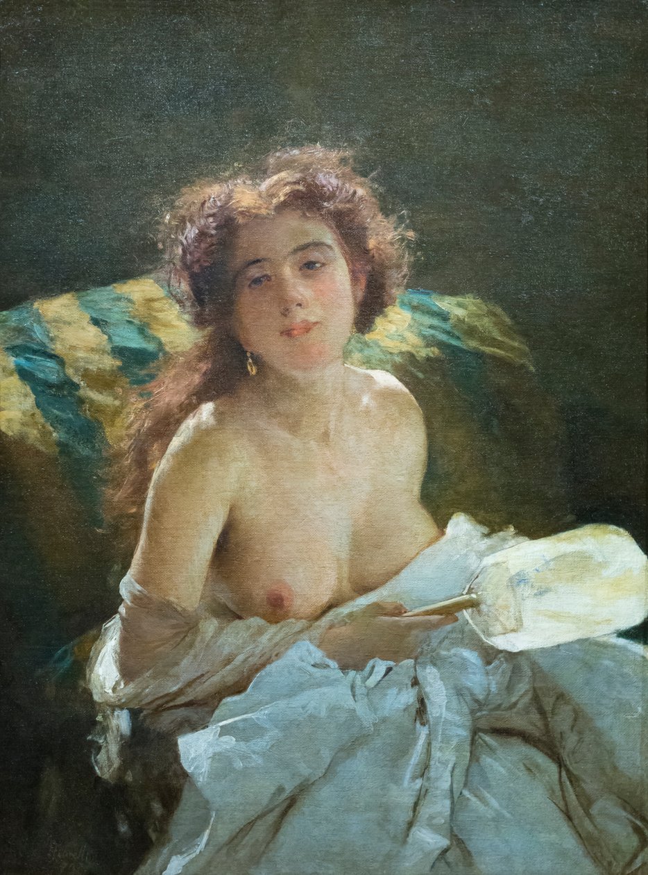 Dame met een waaier door Domenico Morelli
