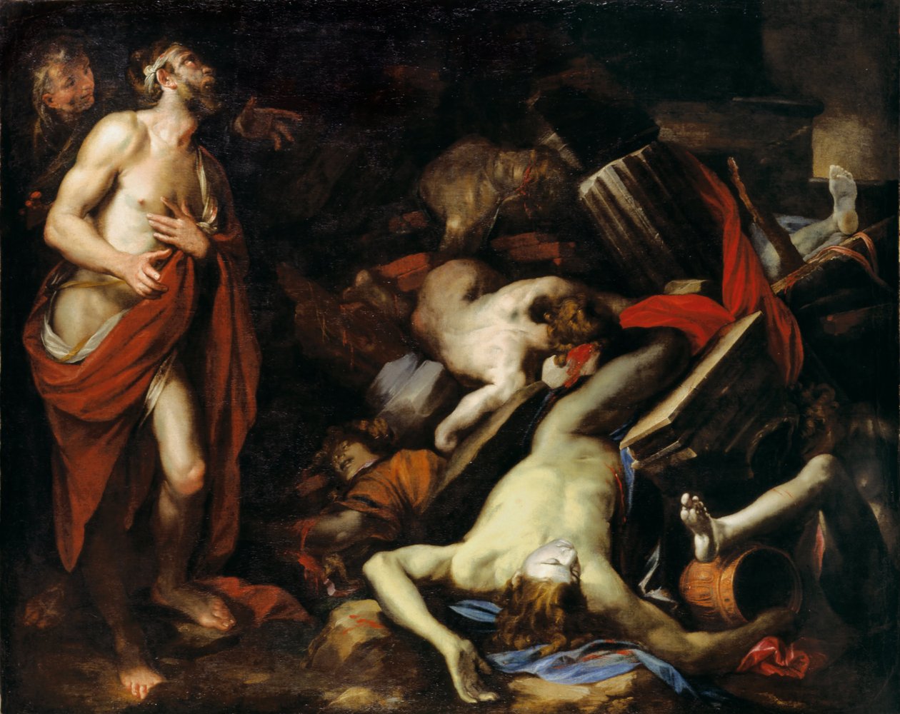 Job en zijn kinderen, ca. 1650 door Domenico Piola