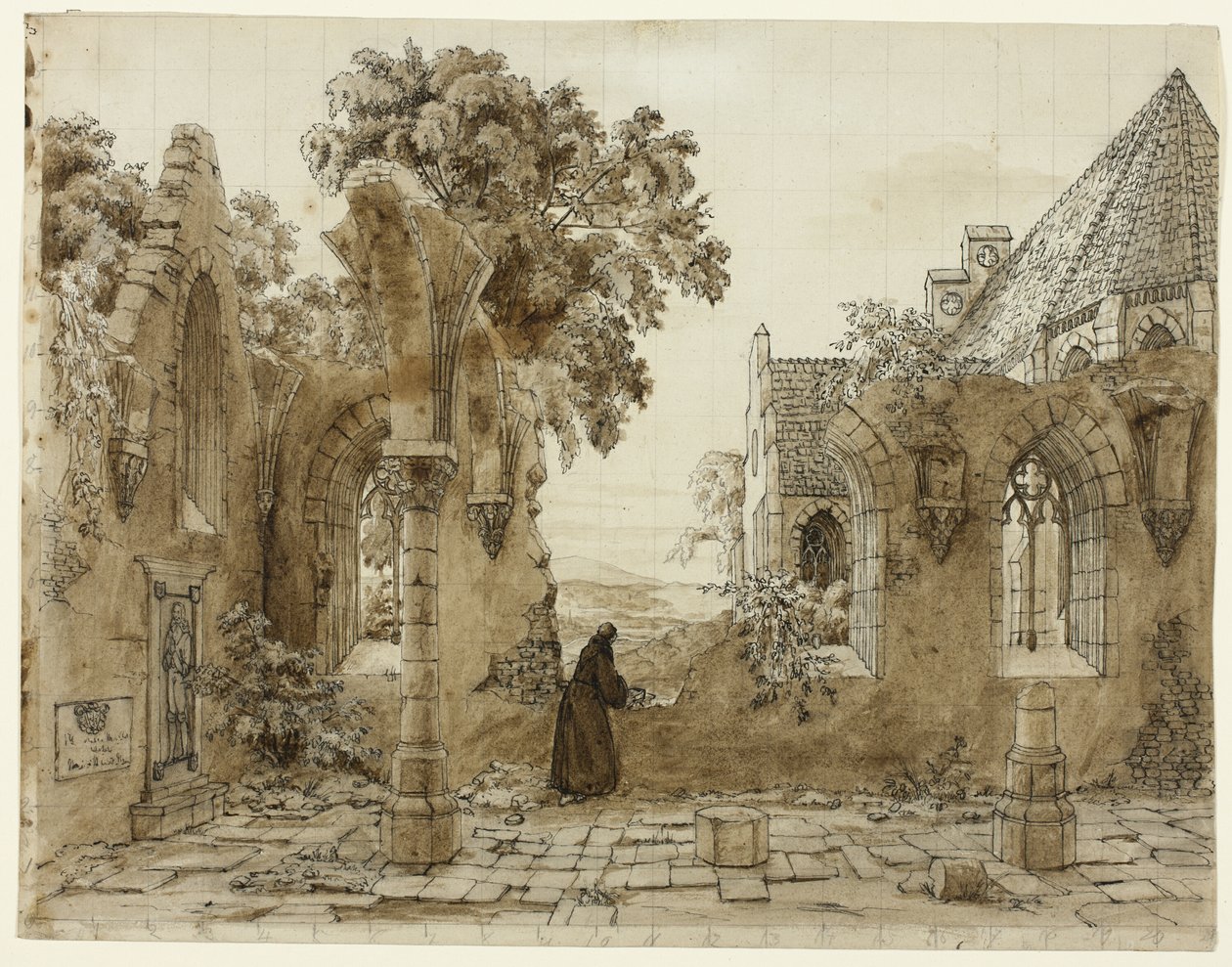 Monnik in de Ruïnes van een Klooster door Domenico Quaglio