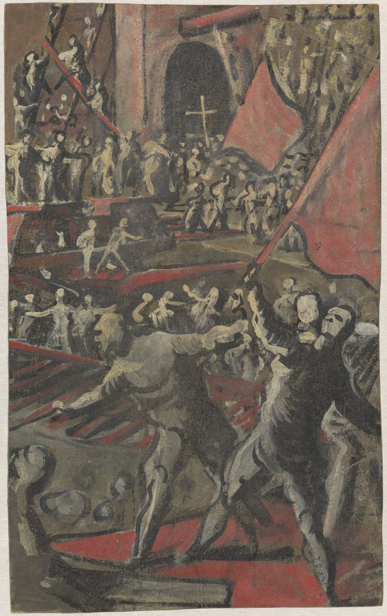 Venetiaanse soldaten die Constantinopel aanvallen (recto) door Domenico Tintoretto