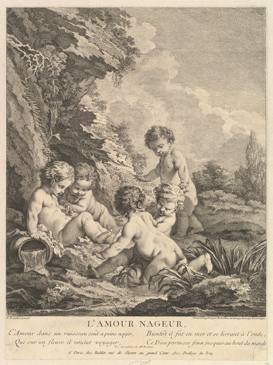 Kind zwemmend, ca. 1741 door Dominique Sornique