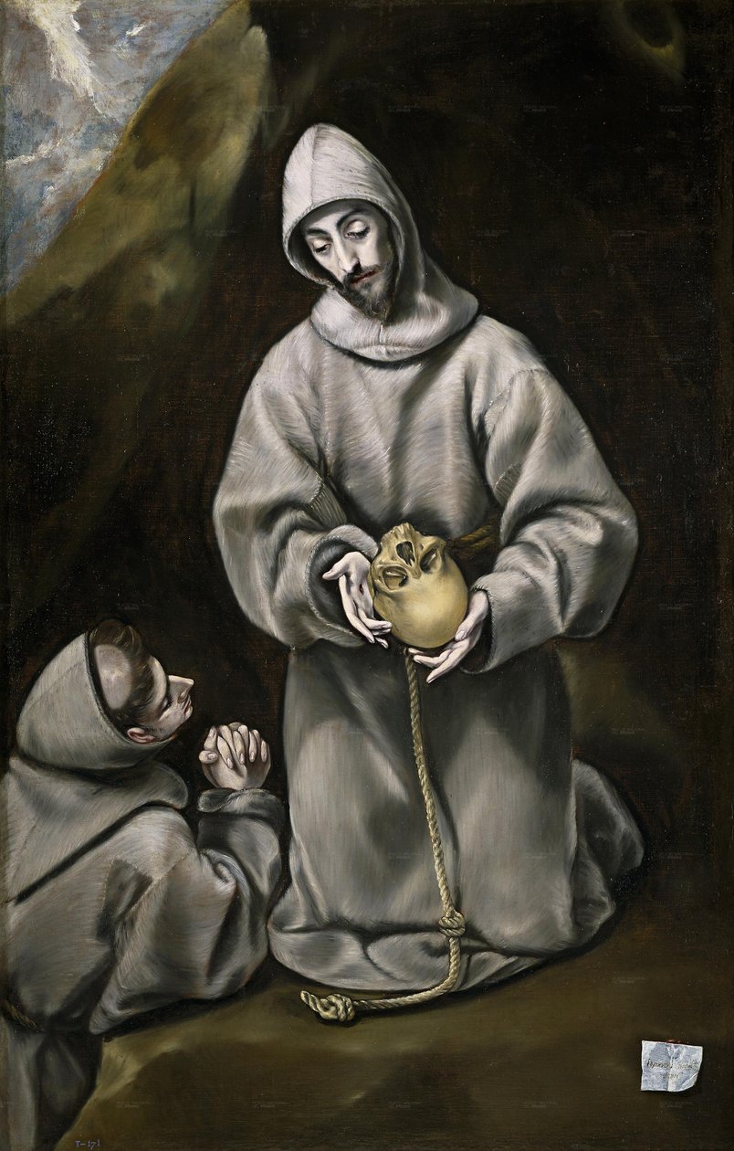 Sint Franciscus van Assisi en Broeder Leo Mediteren over de Dood door El Greco