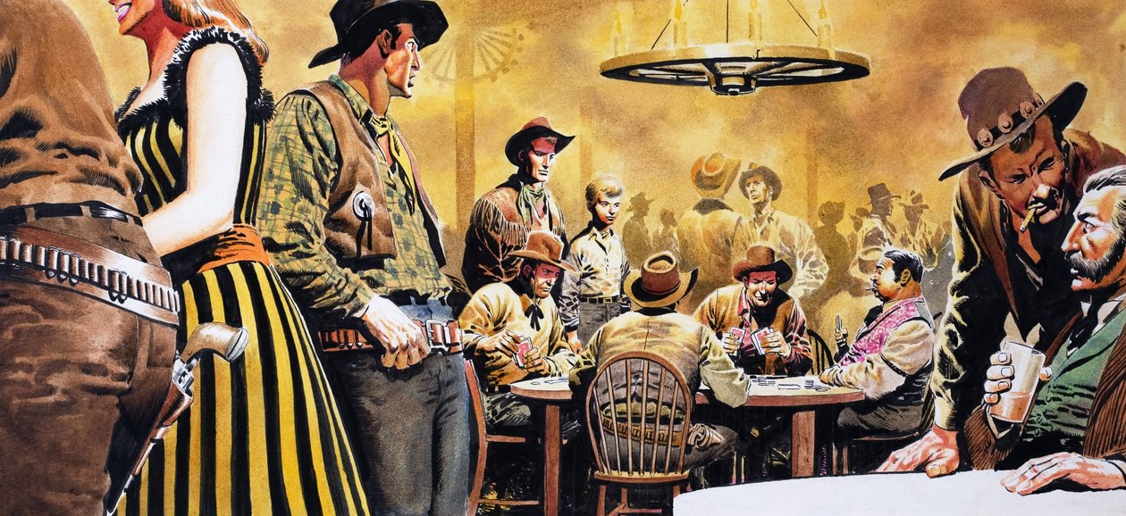 Wild West Saloon (gouache op papier) door Don Lawrence
