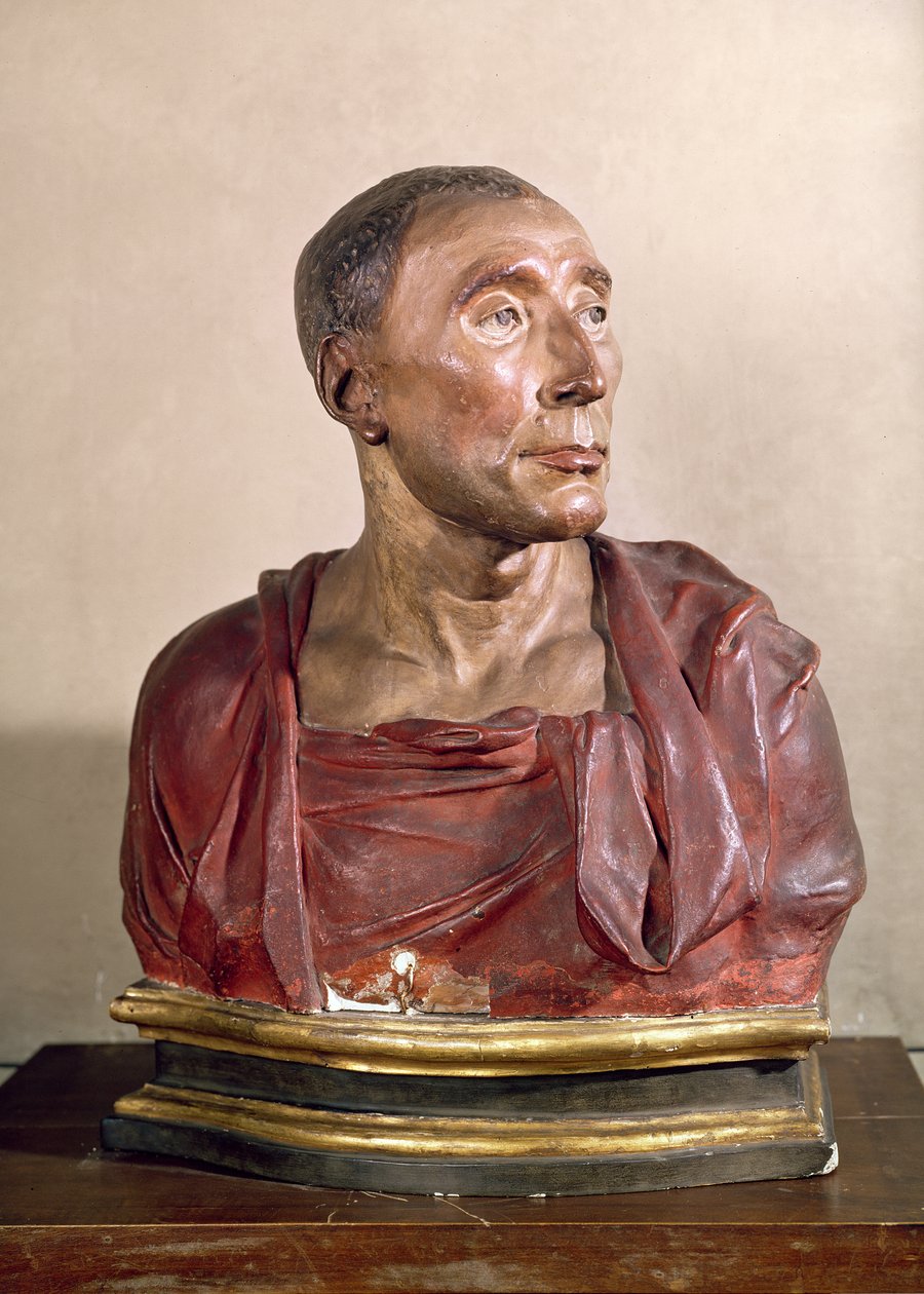 Portretbuste van de condottiere Niccolo da Uzzano (1359-1431) (polychrome terracotta) door Donatello