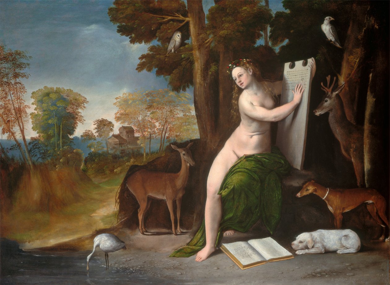 Circe en haar geliefden in een landschap door Dosso Dossi