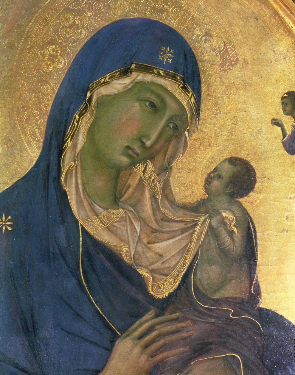 Madonna en kind met SS. Dominic en Aurea (detail) door Duccio di Buoninsegna