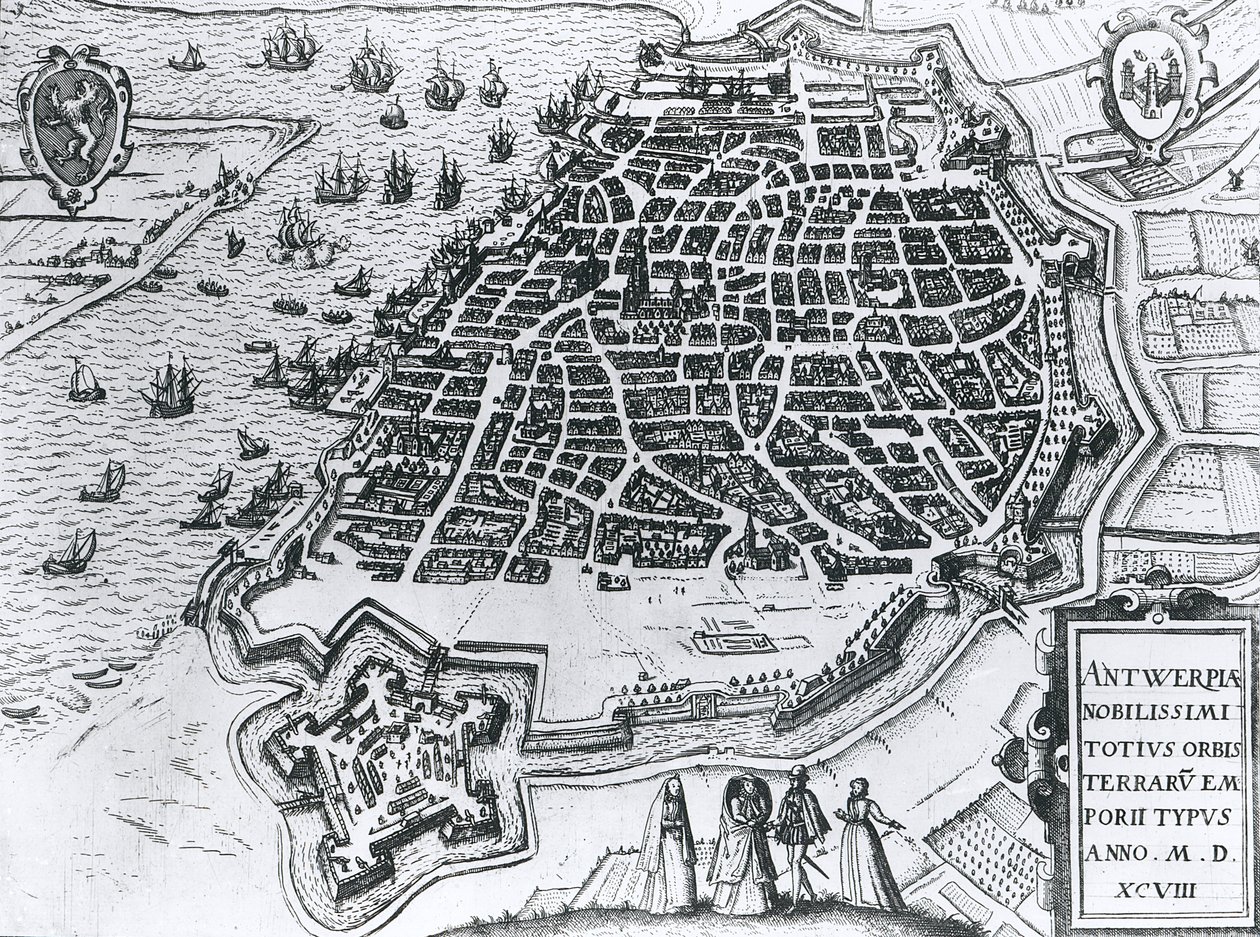 Kaart van Antwerpen, 1598 door Dutch School