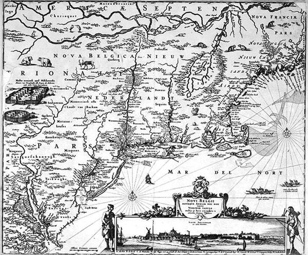 Kaart van Nieuw Amsterdam, ca. 1650 door Dutch School