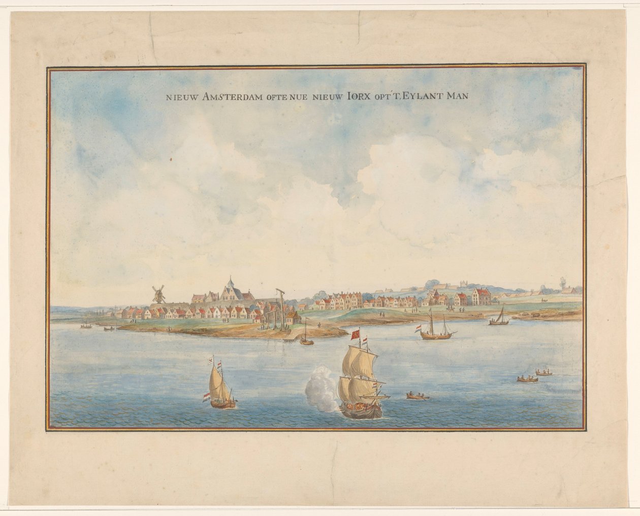 Nieuw Amsterdam en Manhattan, ca. 1660 door Dutch School