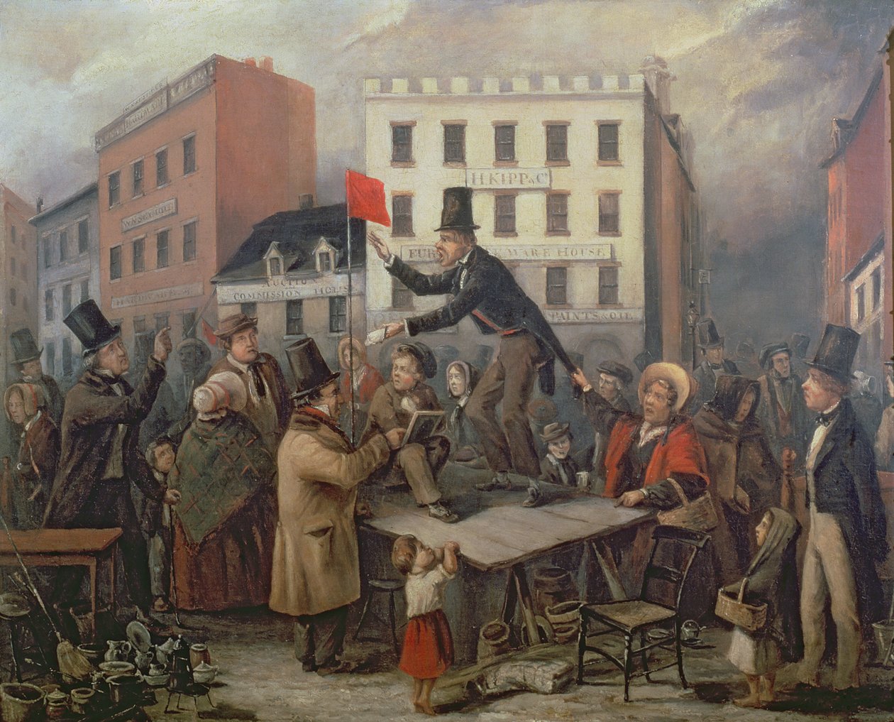 Veiling in Chatam Street, New York, 1843 door E. Didier