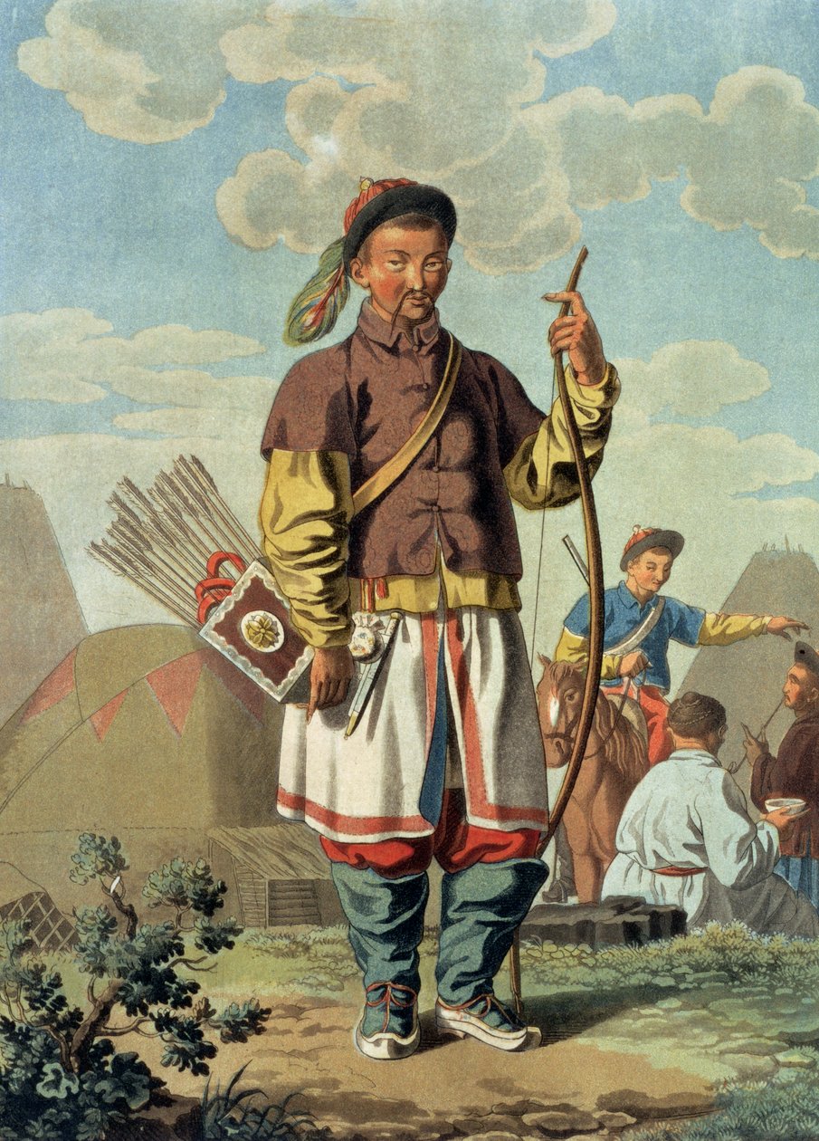 Een Chinese officier, gegraveerd door de kunstenaar door E. Karnejeff