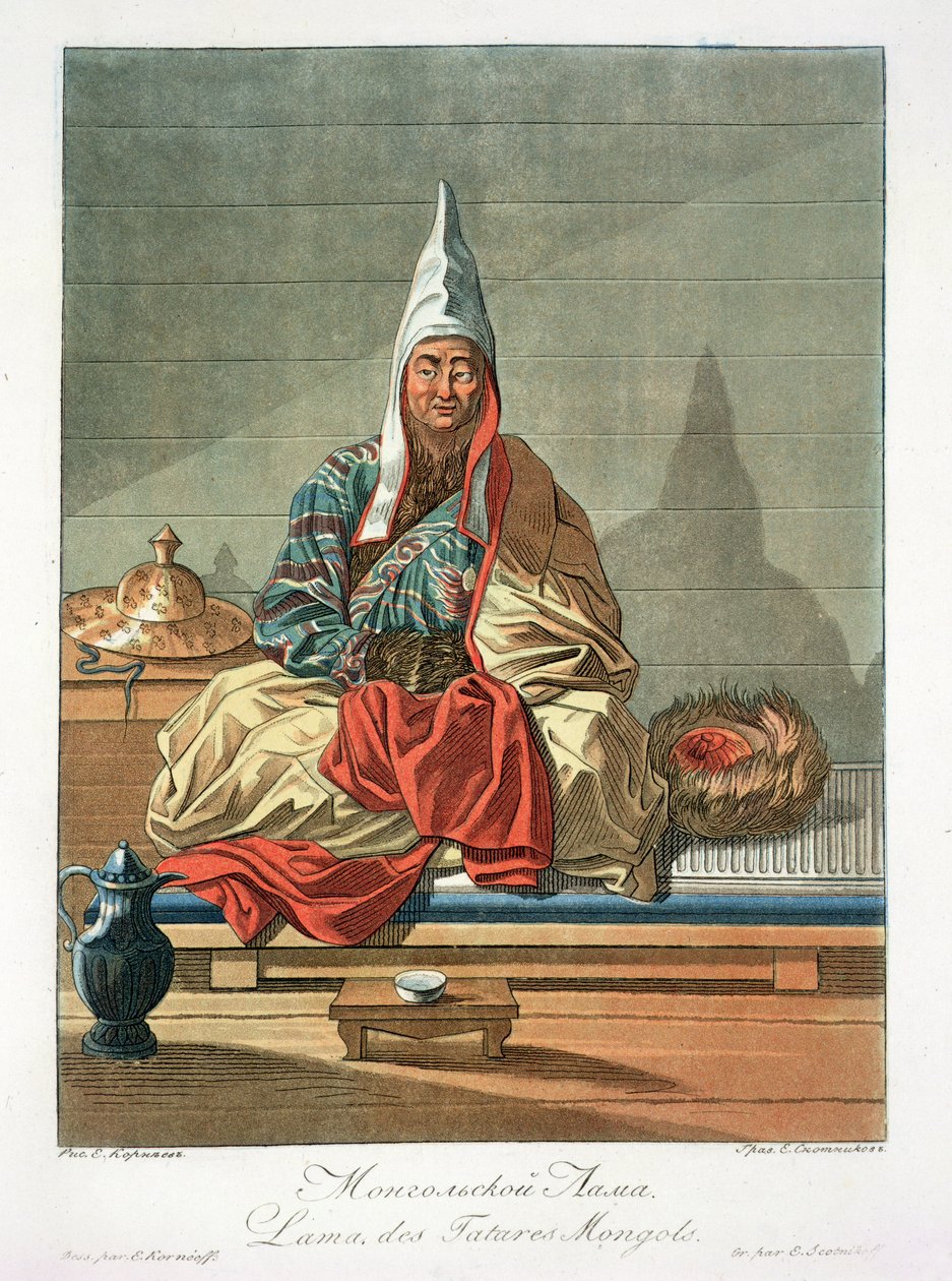 Lama van de Mongoolse Tartaren, gegraveerd door Jegor Skotnikoff (1782-1843) door E. Karnejeff
