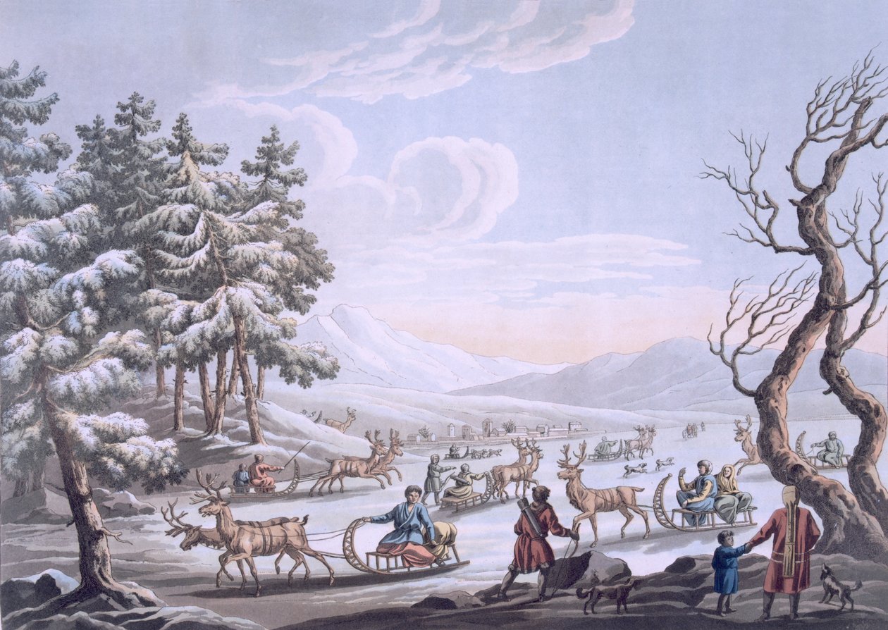 Tungus inboorlingen verlaten winterkamp, 1812-13 door E. Karnejeff