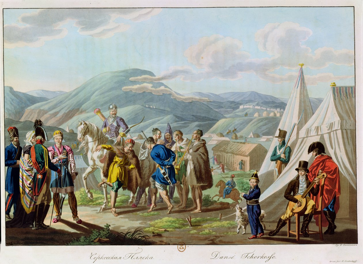 Een Tcherkesse dans, gegraveerd door Scotnikov, 1813 door E. Korneyev