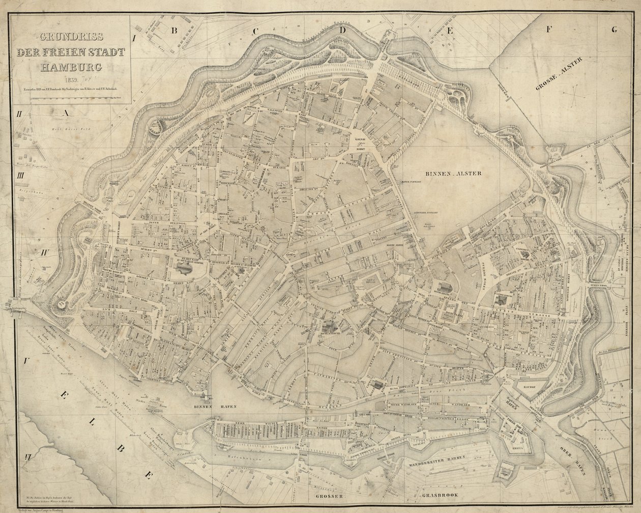De kaart is uitgegeven in (1839) en toont Hamburg door E.F. m.fl. Bernhardt