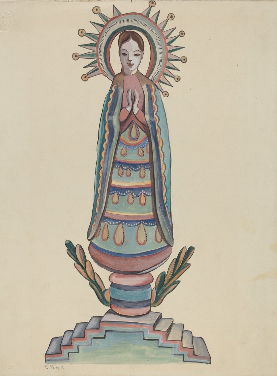 New Mexico, "Bulto", Polychrome Houten Beeld door E. Boyd