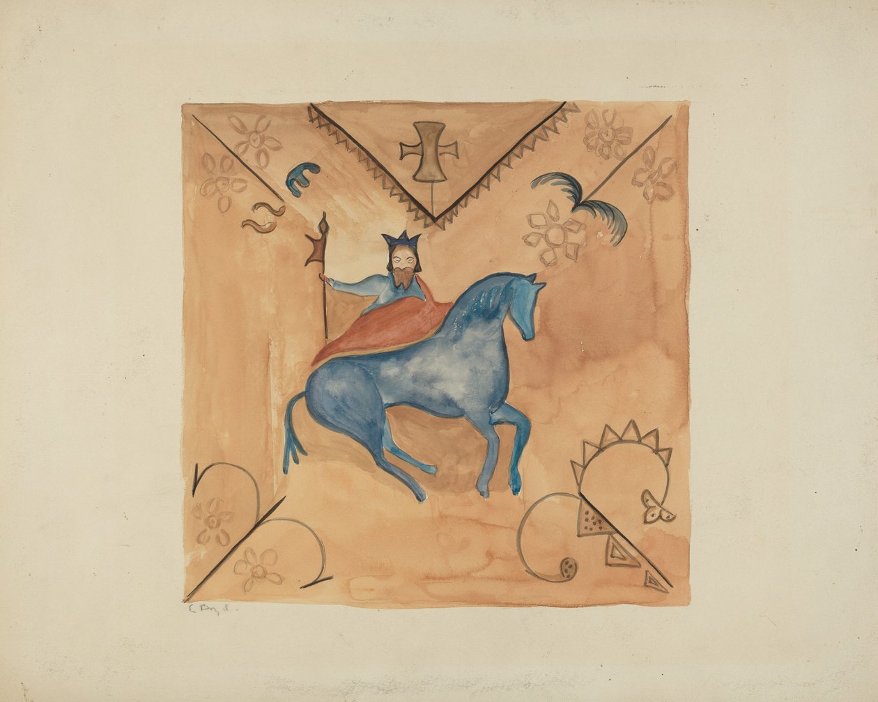 Sint Joris Geschilderd op Hertenhuid, 1935-1942 door E. Boyd