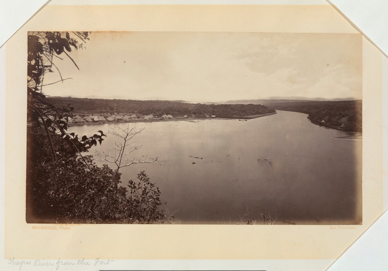 Chagres-rivier vanaf het fort, Panama door Eadweard Muybridge