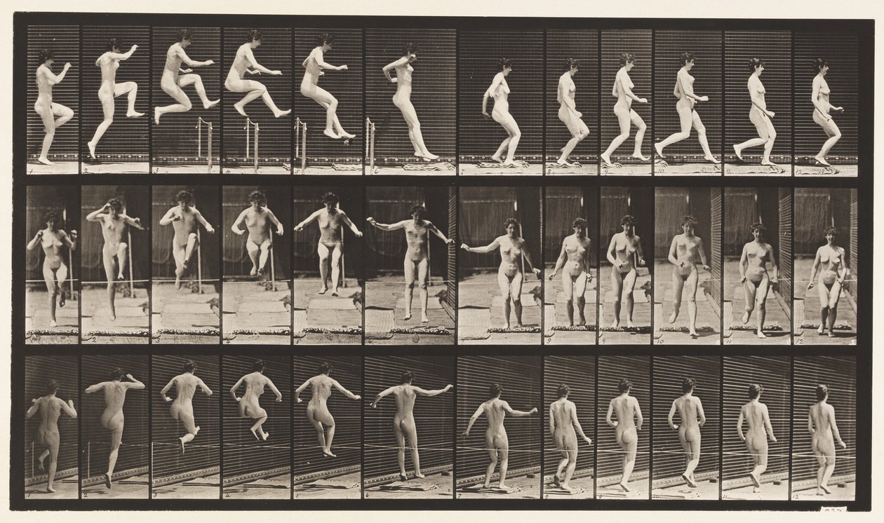 Plaat 155. Springen, rennen, hoge sprong door Eadweard Muybridge