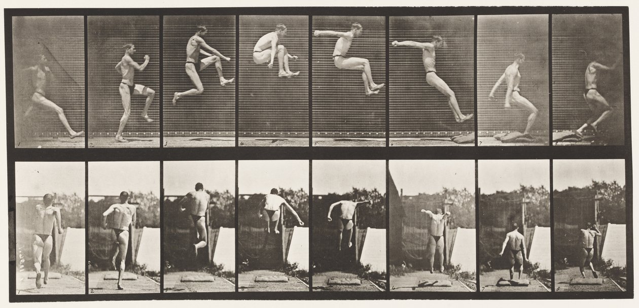 Plaat 160. Springen; breedtesprong (schoenen) door Eadweard Muybridge