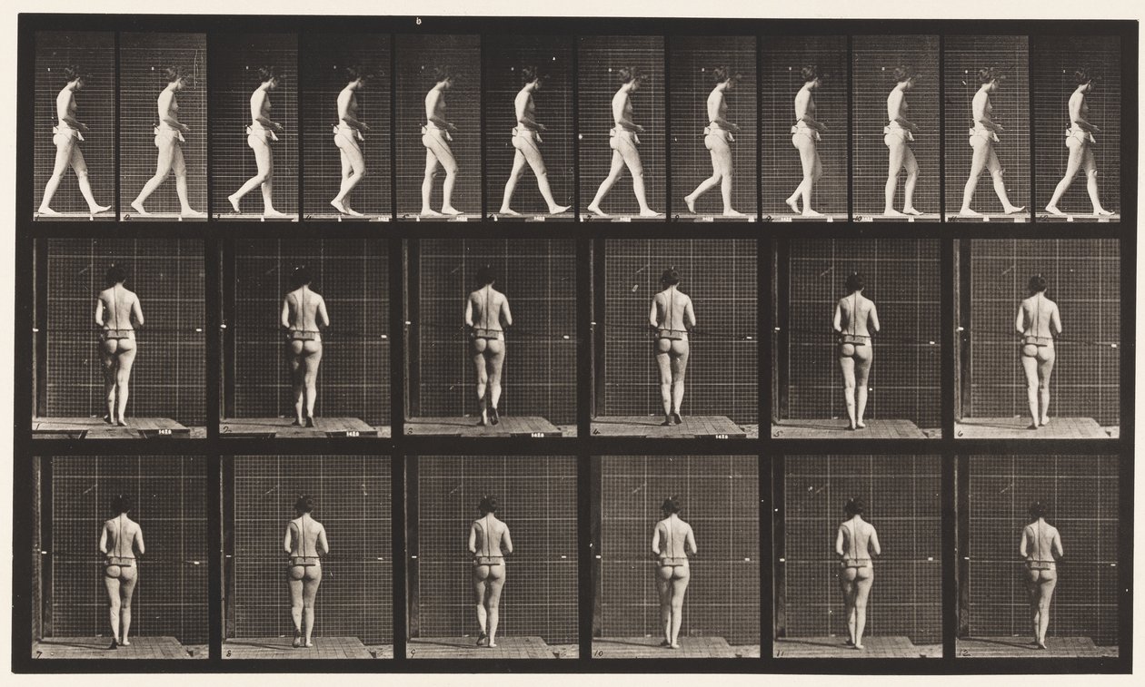 Plaat 21. Lopen, beide ellebogen gebogen door Eadweard Muybridge