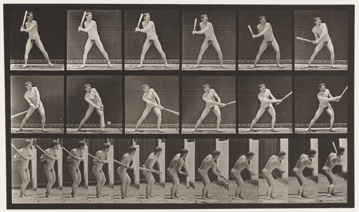 Plaat 275. Honkbal; slaan (lage bal) door Eadweard Muybridge