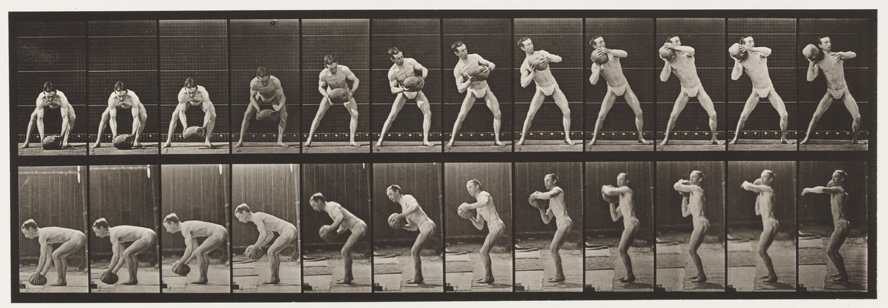 Een rots van 75 pond optillen door Eadweard Muybridge