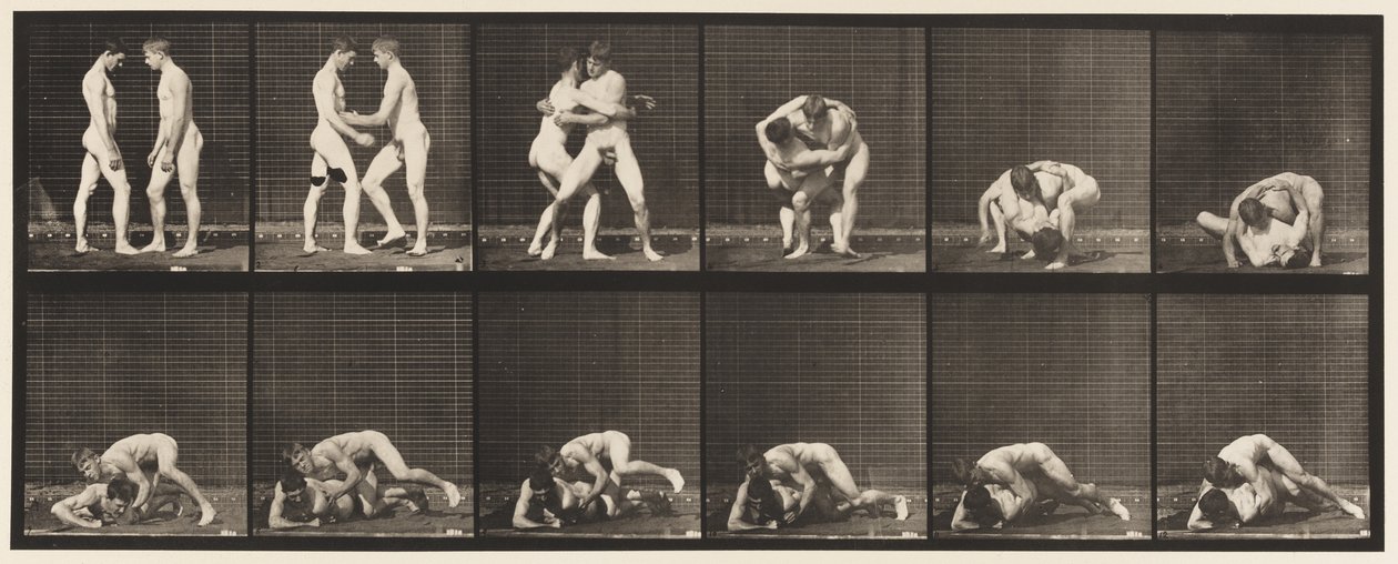 Worstelen, slot door Eadweard Muybridge