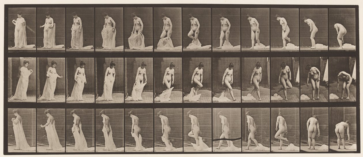 Toilet; Kleding Uittrekken door Eadweard Muybridge